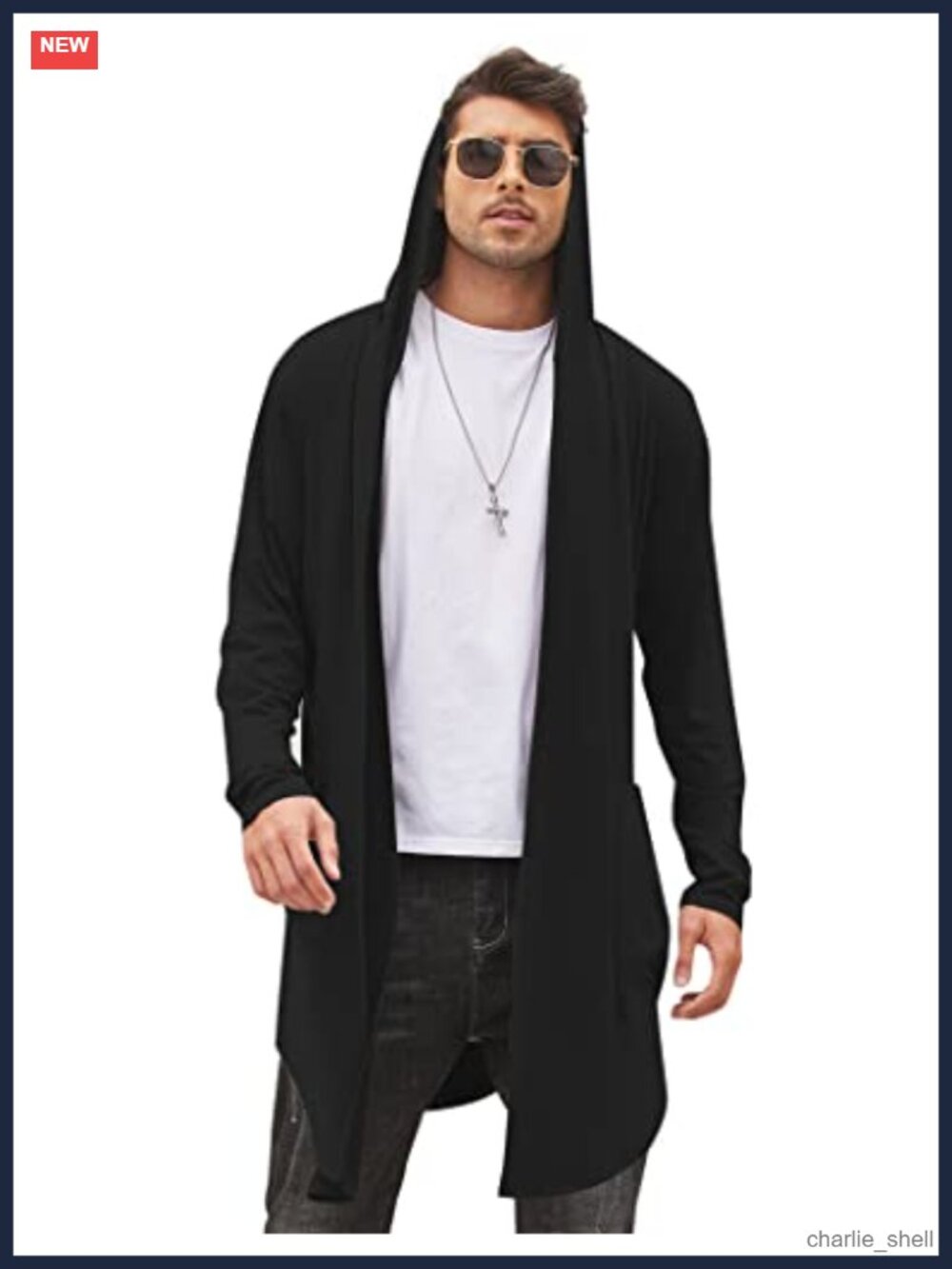 Men's Long Hooded Cardigan Shawl Collar Lightweight Cape Cloak